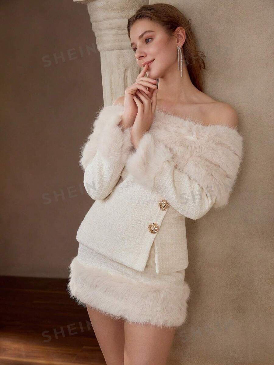 MOTF Soiréza JACHETA CU UMĂRI DEPĂRȚI CU LÂNĂ TWEED CONTRAST