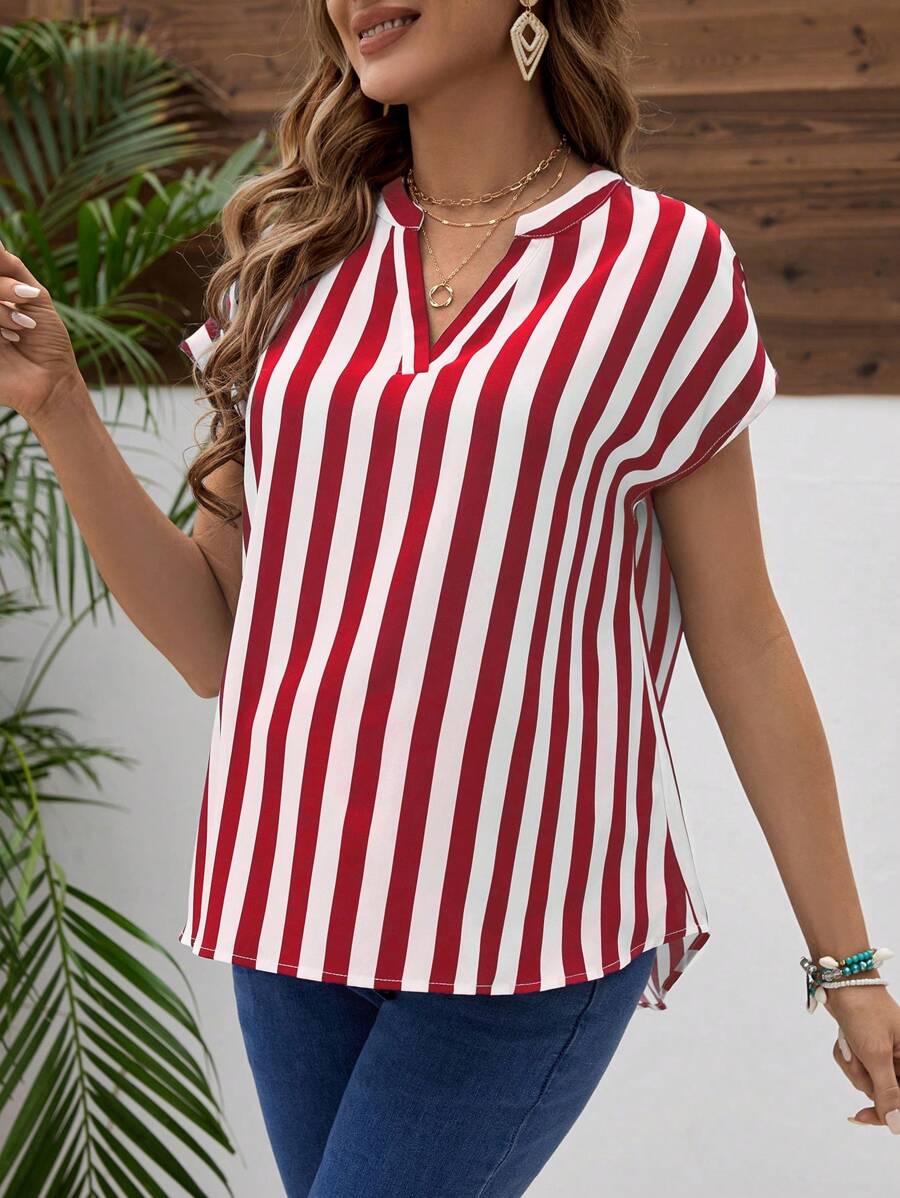 SHEIN Maternity Striped V-Neck Batwing Short Sleeve Blouse