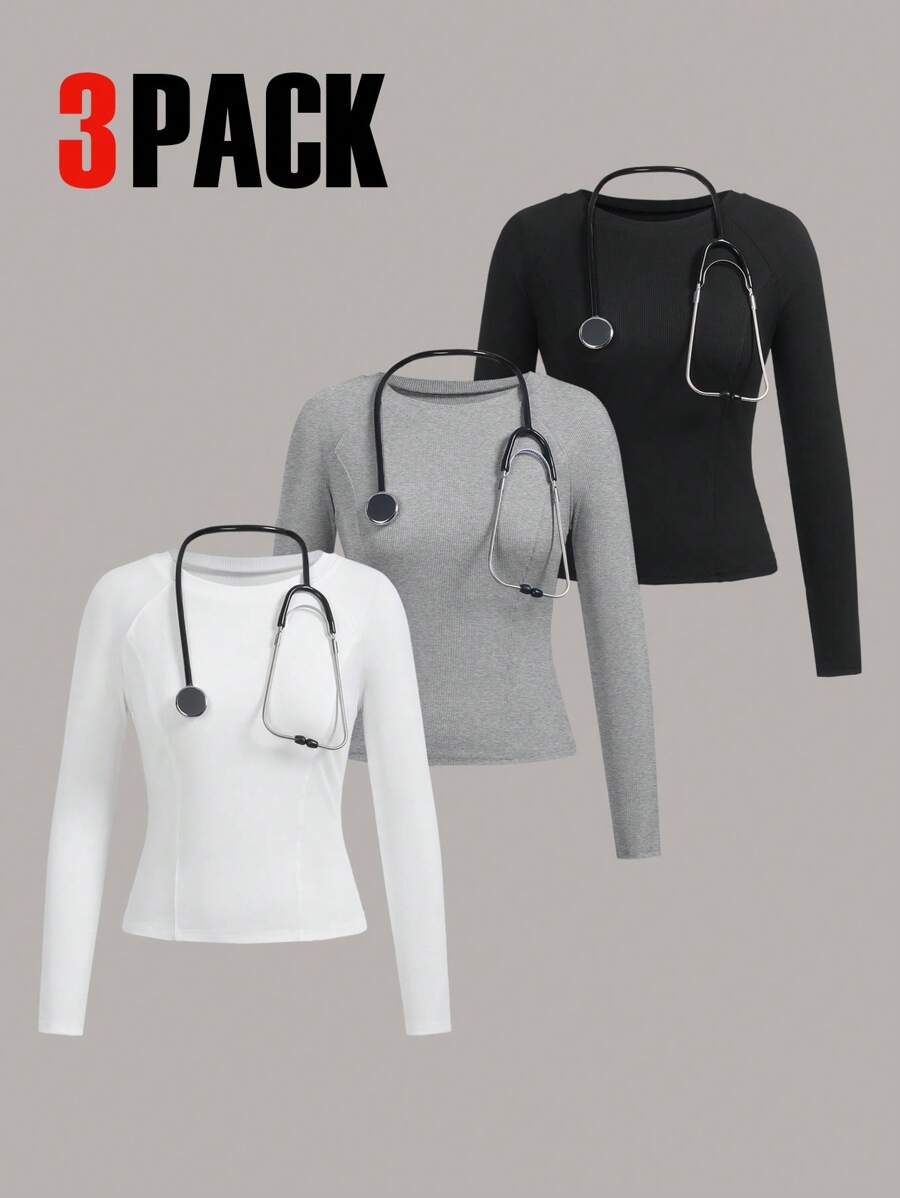 TaskEZ Simple Solid Color Long Sleeve Scrub Uniform Top