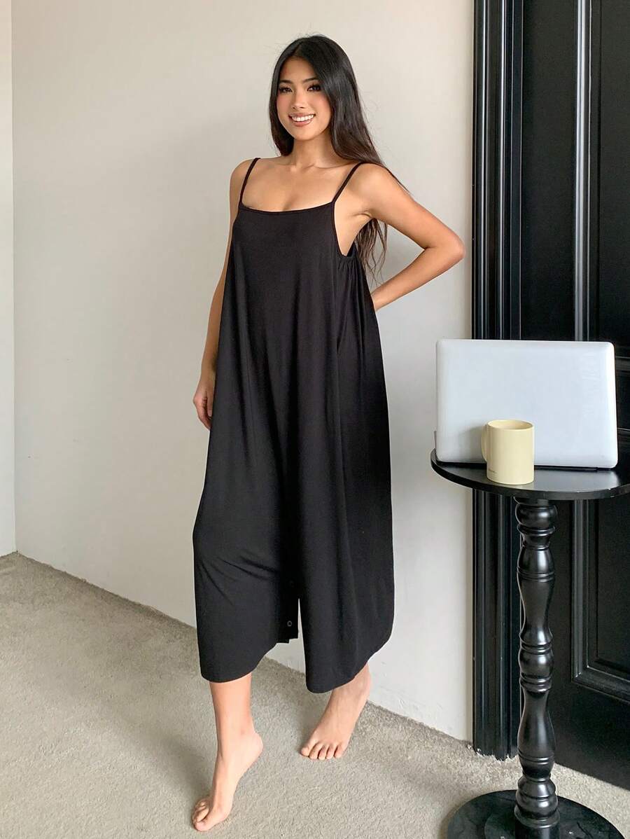 DAZY Mono ancho y suelto de color liso informal para mujer, ropa de estar en casa