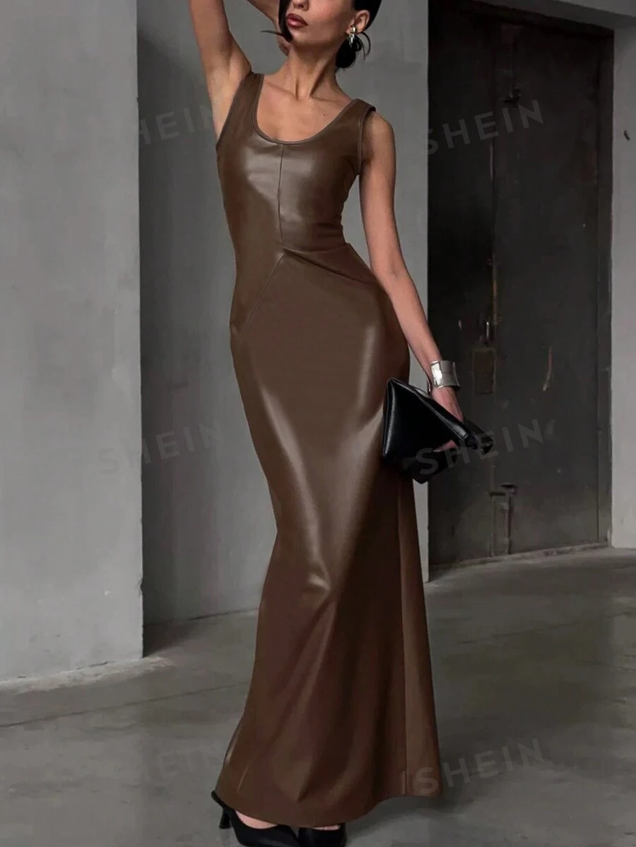 Vestido ajustado sin mangas con escote en U, estilo europeo y americano, nueva moda elegante y versátil para mujeres