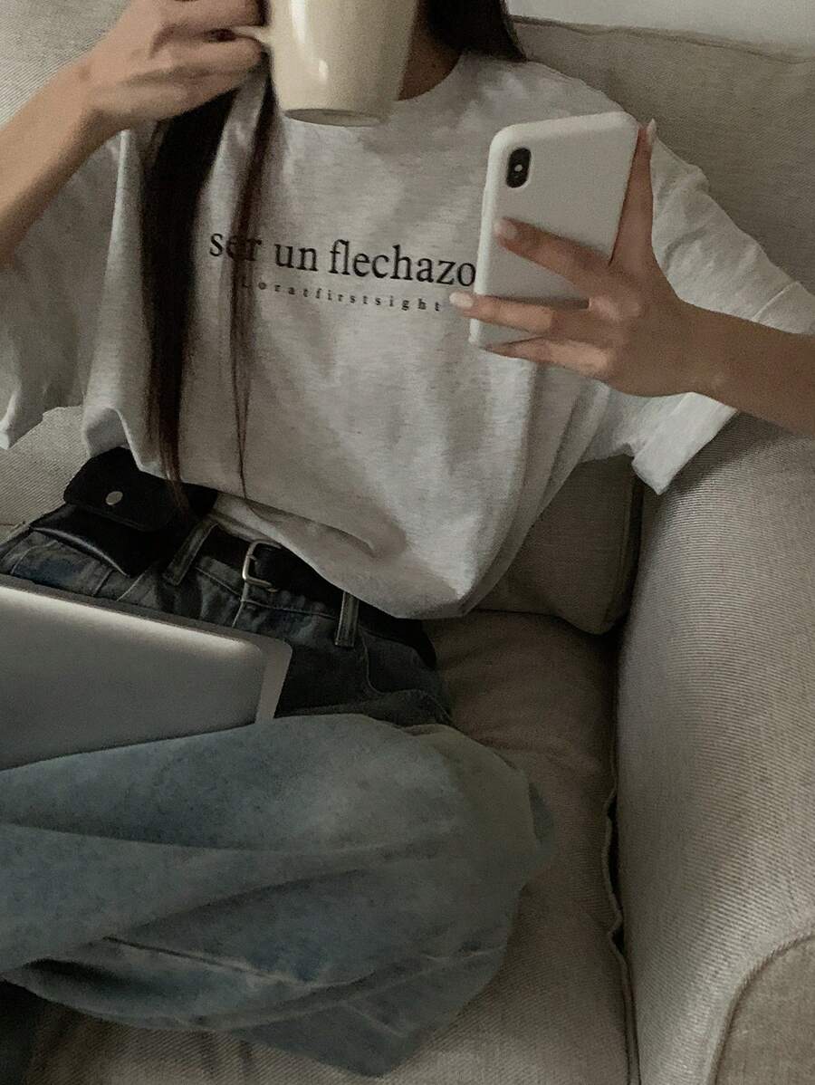 DAZY Vrouwen & Tienermeisjes Casual Ronde Hals Losse Letter Print T-shirt