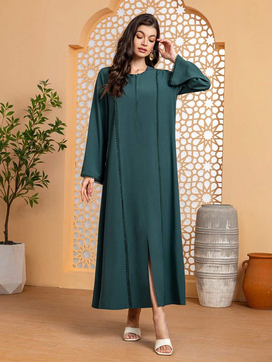Al Najma Vrouwen effen kleur ronde hals elegante lange mouwen Arabische stijl jurk