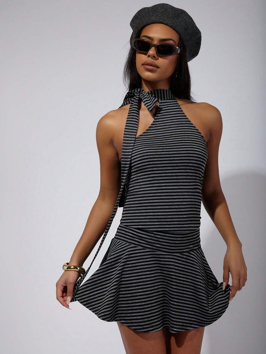 COSMINA Women's Striped Halter Casual Mini Dress