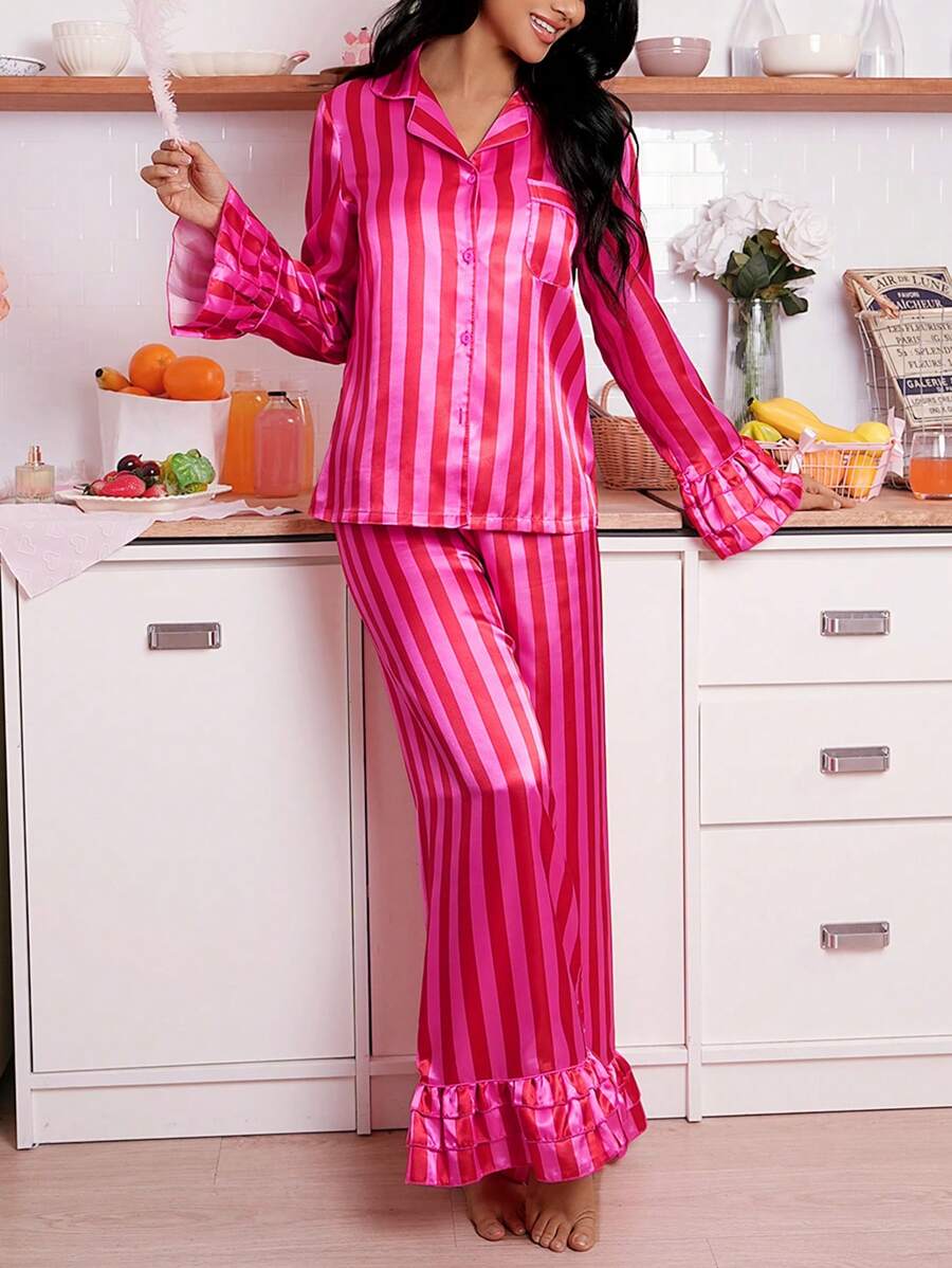 SweetSlumber Conjunto de pijama de mujer con cárdigan a rayas