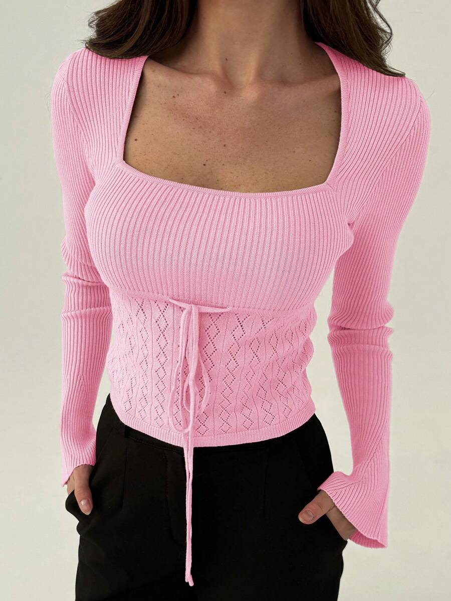 Aloruh Women's Casual Simple Solid Color Fitted Spring Sweater