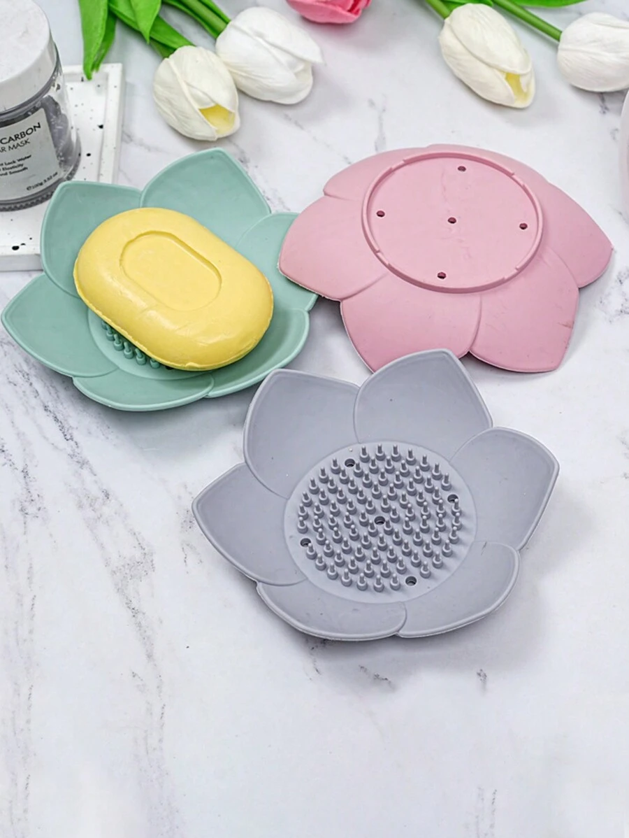 Estante para almacenar jabón con diseño de loto, caja de jabón creativa, caja de jabón para el baño, caja de jabón para estudiantes sin necesidad de taladrar, decoración de baño para el hogar en verano