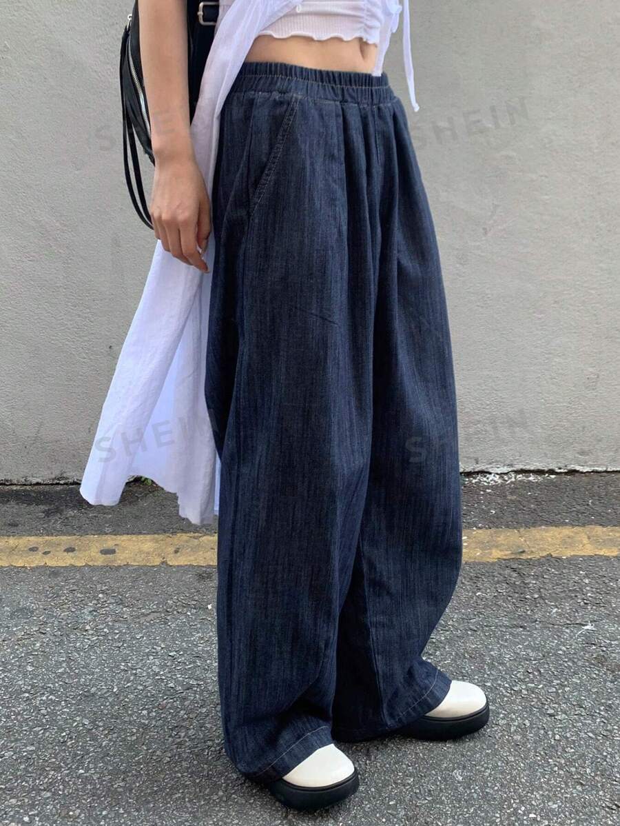 DAZY Pantalones vaqueros de cintura elástica, con pernera ancha y corte holgado, para todas las estaciones
