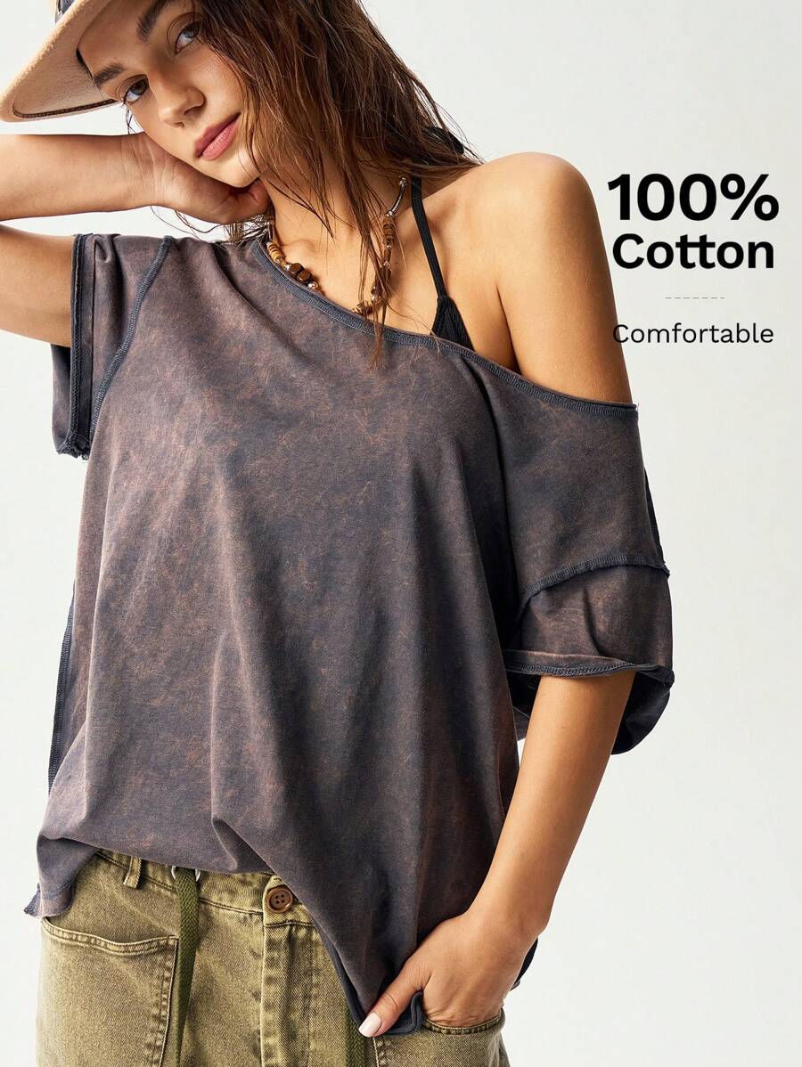 Bohemela Boho Casual Solid Color Knit Crew Neck Short Sleeve Loose T-Shirt For Women Western Wear Women Hippie Festival