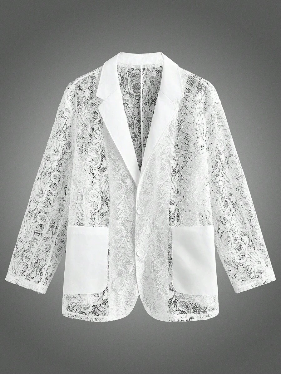 EASEVO Plus Size Men's Street Fashion Lace Long Sleeve Suit Jacket