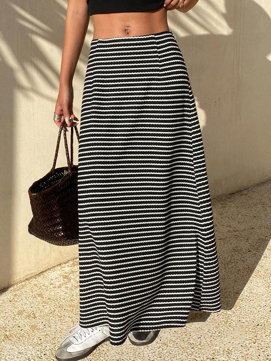 DAZY Jupe droite blocs de couleurs rayée style bohème pour vacances à la plage pour femmes
