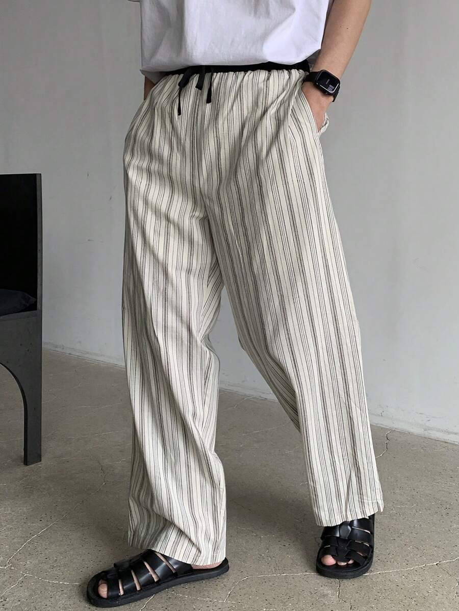 DAZY Men's Front-Tie Pocket Striped Casual Pants, Simple And Everyday Wear