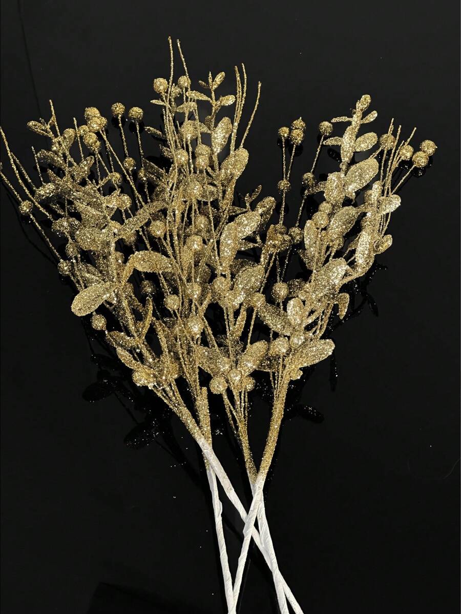 SHEIN 1 pieza/3 piezas Planta artificial con brillo y purpurina, rama de árbol falsa de 42cm con bayas, decoración de árbol de Navidad para sala de estar y dormitorio, boda, fiesta, decoración del hogar, relleno de escritorio. Decoración de Halloween, suministros de Acción de Gracias y Navidad, decoración del hogar, decoración de mesa, decoración navideña interior y exterior, decoración de la habitación, Día de San Valentín, regalo