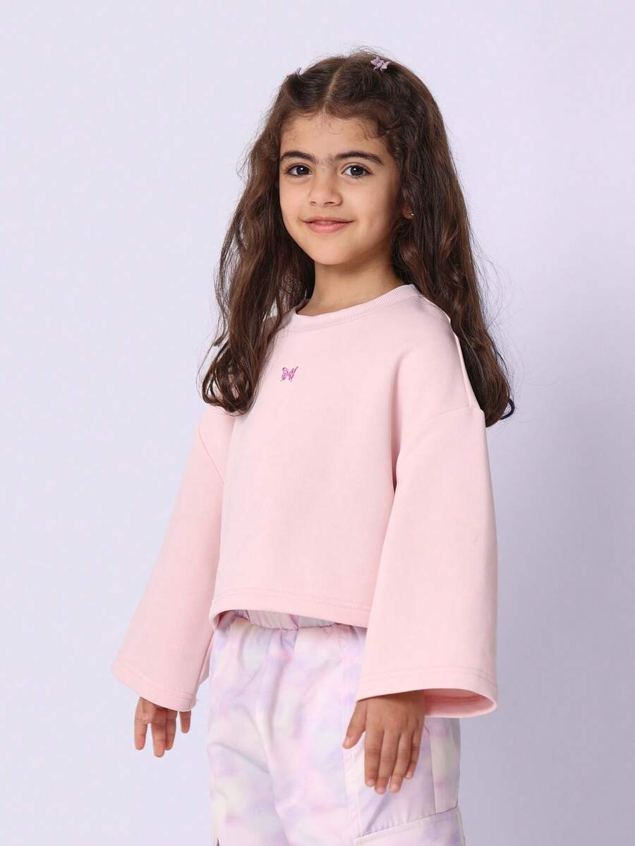 SUMWON Blusa con mangas acampanadas de mariposa para niñas, ropa de estar en casa en tonos pastel, moda juvenil con diseño acampanado, uso casual diario, escuela, primavera y verano, con ajuste cómodo
