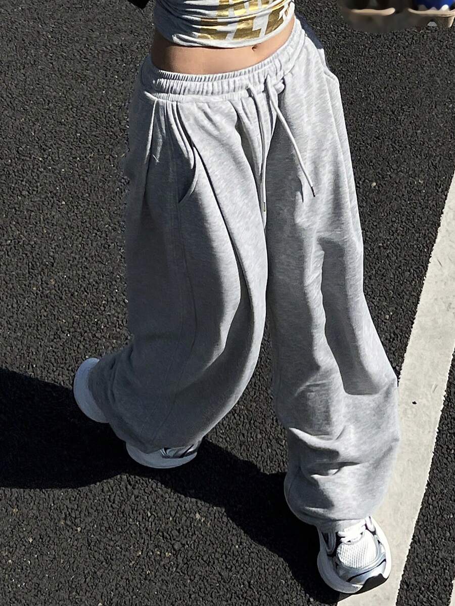 DAZY Women Solid Color Loose Pleated Long Pants, Sports & Casual Sweatpants, Spring Y2k,Women Joggers