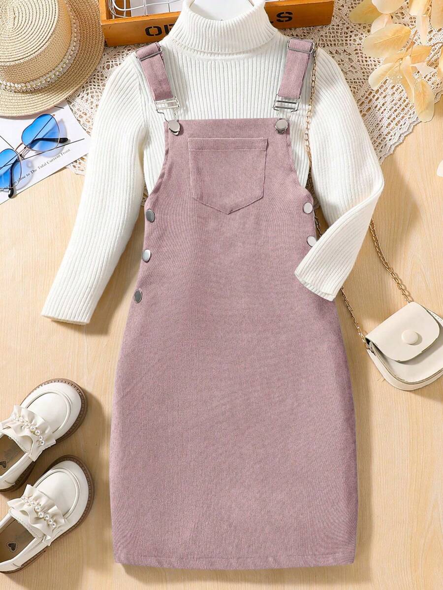 SHEIN Chica preadolescente 1 pieza Vestido overol con parche con bolsillo