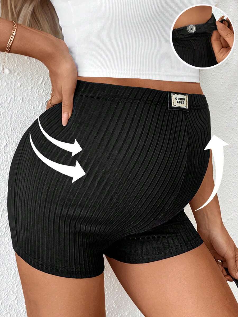 SHEIN Maternity Solid Color Minimalist Fitted Leggings, Casual For Daily Wear