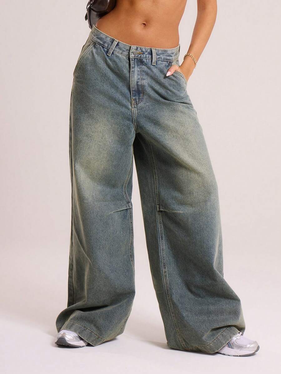 MUSERA Wash Vintage Denim Baggy Oversized Knee Darts Jeans Spring Summer Cute Casual 90's Y2k Western Fall Autumn Winter Nashville