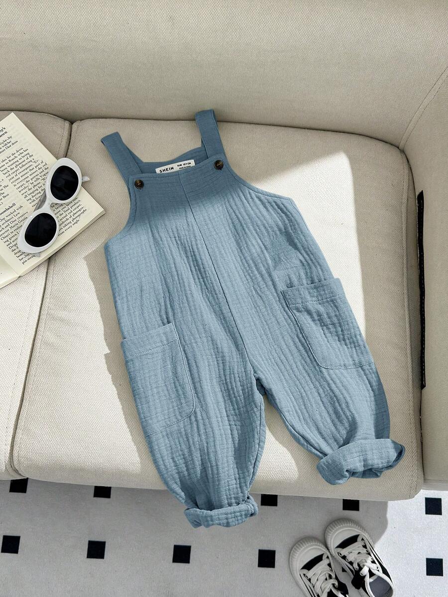 Casual Solid Color Cotton Overalls For Baby Boy And Baby Girl, Versatile Design, Spring/Summer