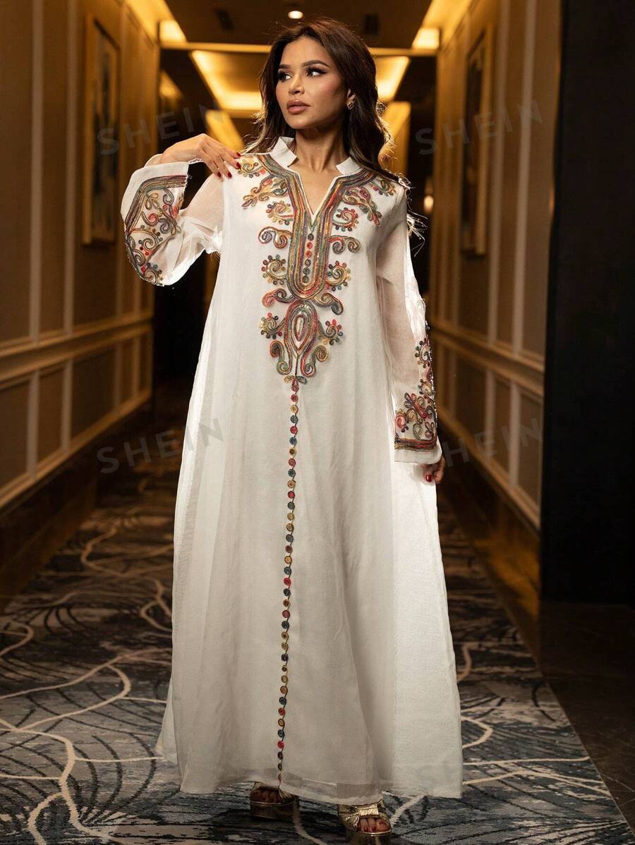 Al Najma Vestido elegante y lujoso personalizado para mujeres, con bordados y cuentas, Modesto kaftan