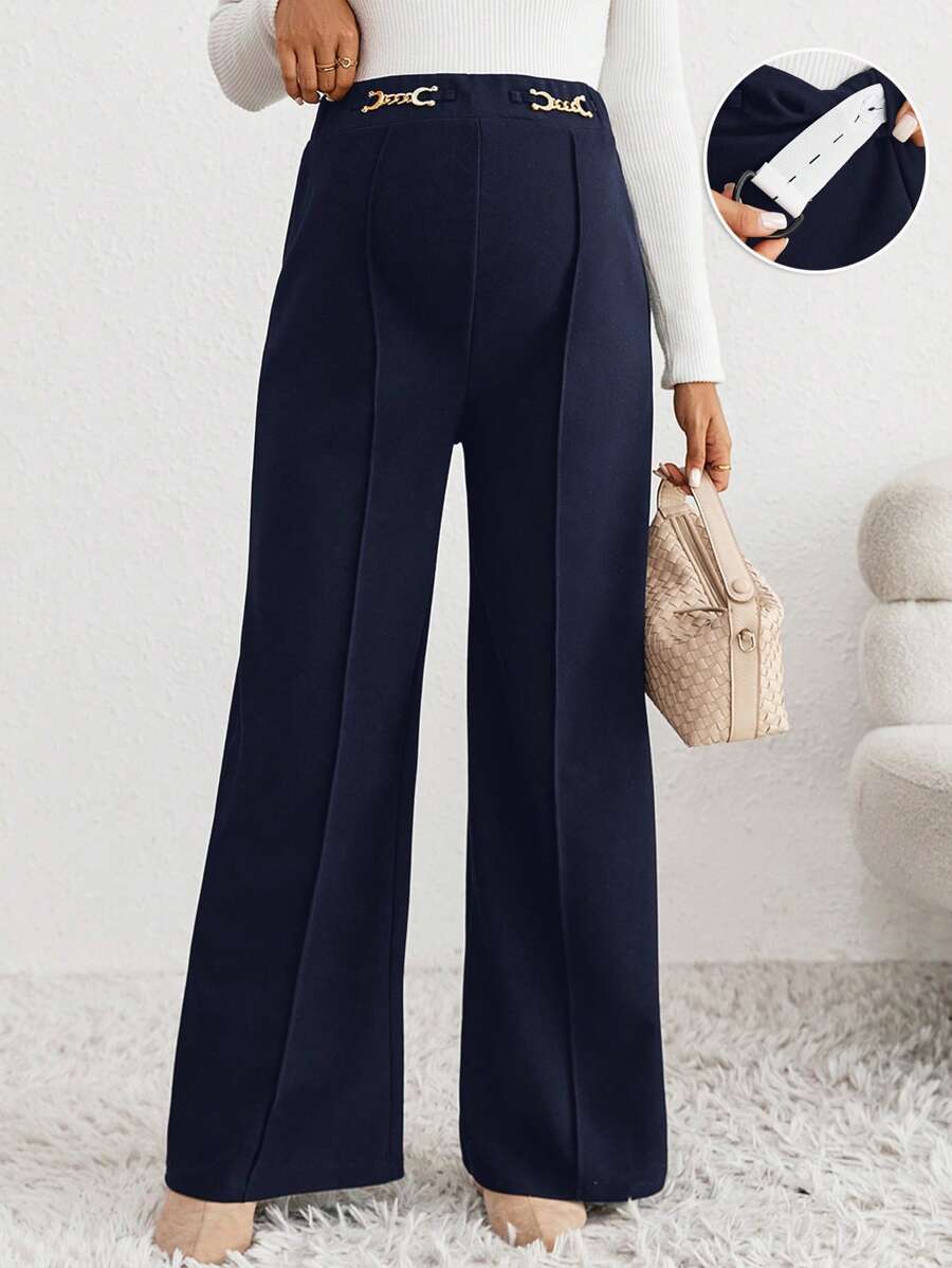 SHEIN Adjustable Waist Metallic Chain Decor Maternity Wide-Leg Pants