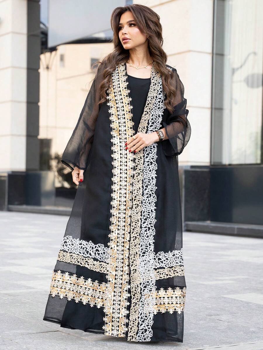 Al Najma Customized Sequins Embroidery Traditional Arabic Luxury Ladies Maxi Dress Set
