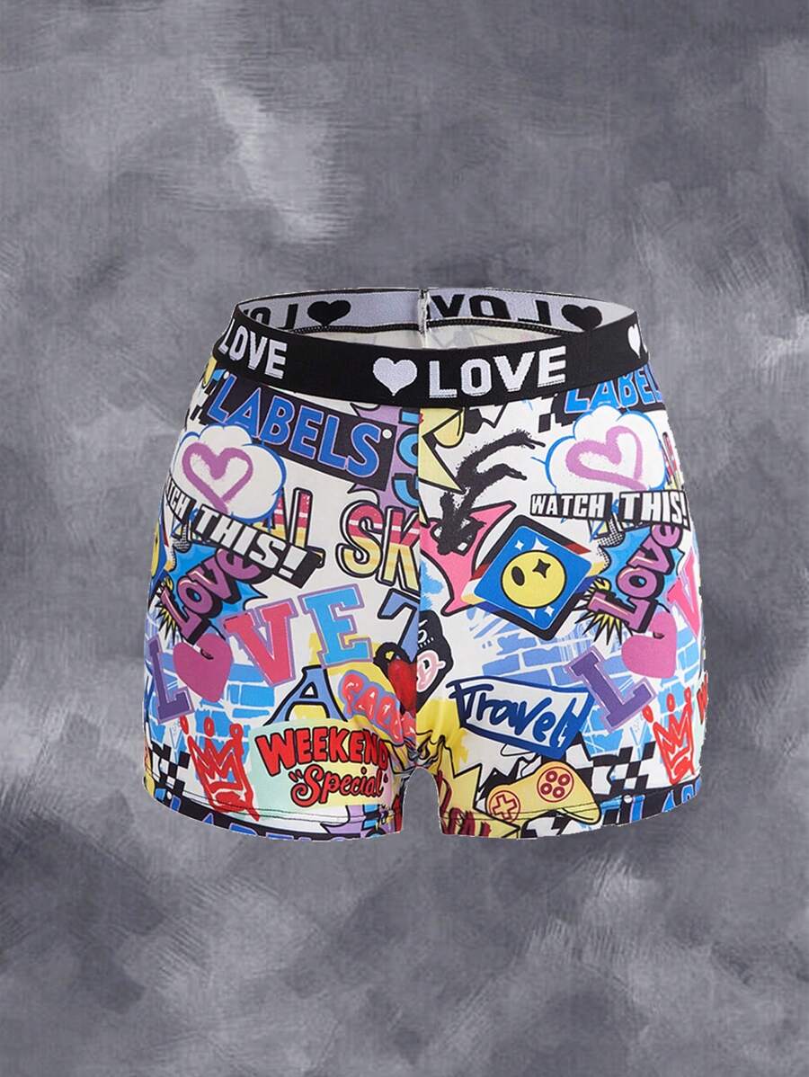 Bragas tipo hipster cómodas con estampado de graffiti para mujer, moda