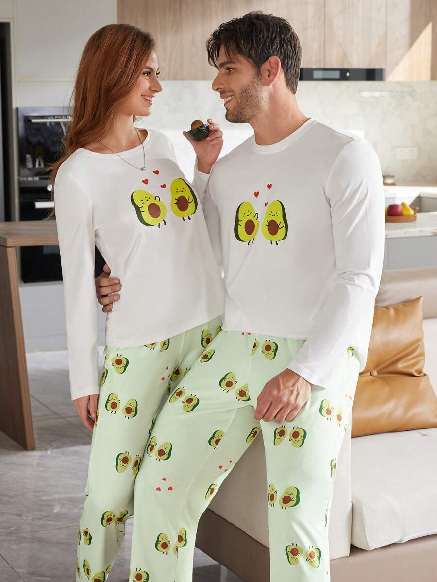 CoupledUp Conjunto de pijama de manga larga y pantalón con estampado de aguacate para hombre