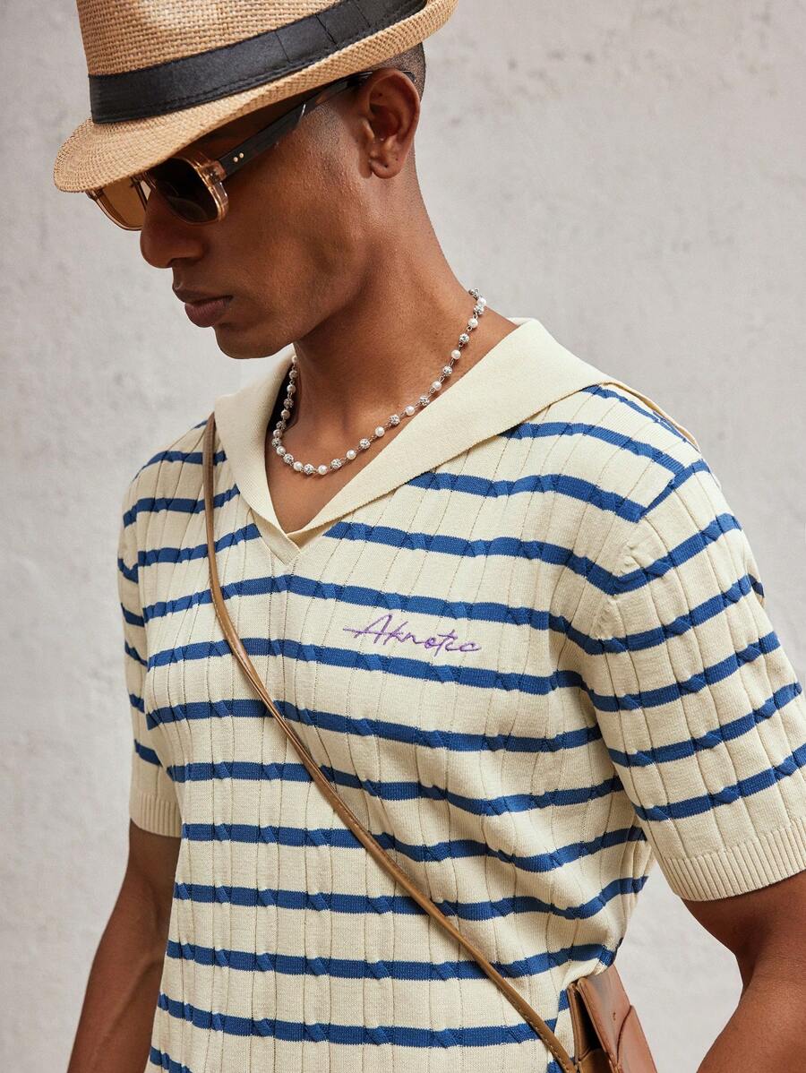 SHEIN X ELOISA & ORSON AKNOTIC Party Jersey holgado de punto de cuello en V de moda casual para hombres