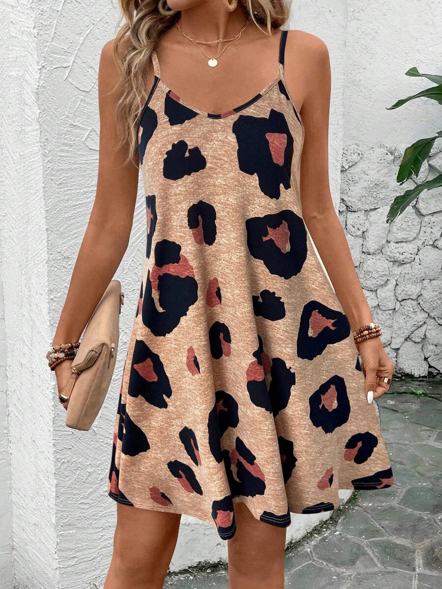 SHEIN LUNE Robe mini à bretelles imprimé léopard pour femmes