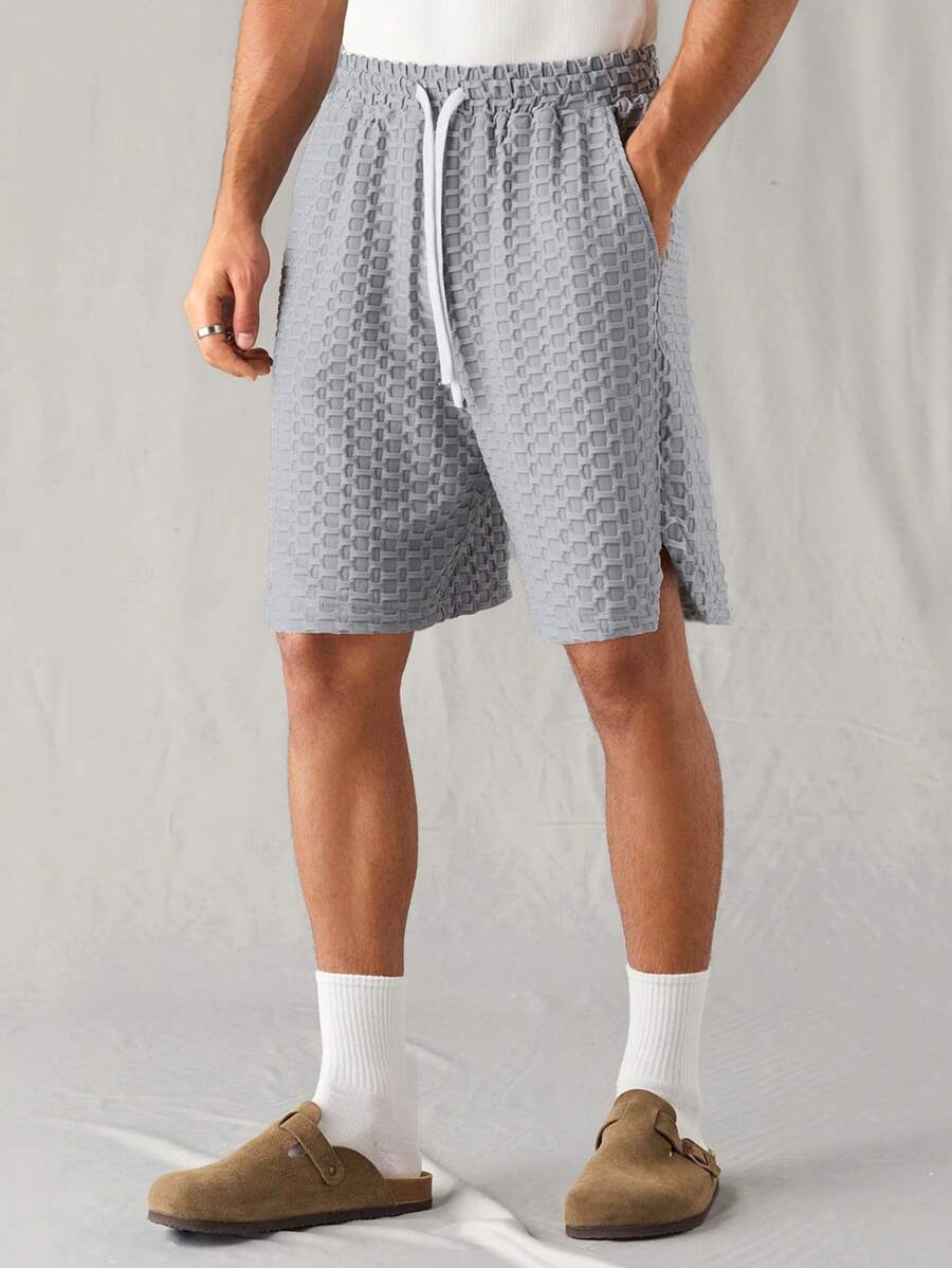 Manfinity VCAY Men's Knitted Casual Daily Loose Texture Straight-Leg Shorts, Youthful & Relaxed