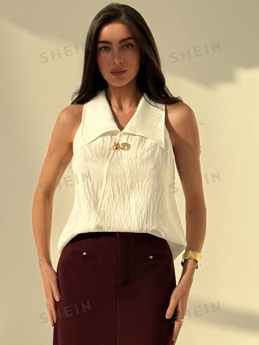 Aloruh Camisa informal sin mangas con cuello de mujer de unicolor