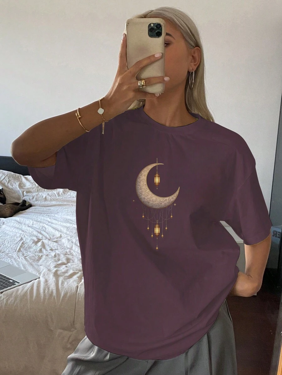 DAZY Women's Solid Color Round Neck Loose Long Short Sleeve T-Shirt Graphic Tee Oversized T-Shirt