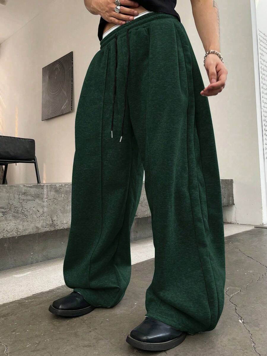 Manfinity Homme Men's Solid Color Front Tie Casual Loose Sweatpants, Daily Wear
