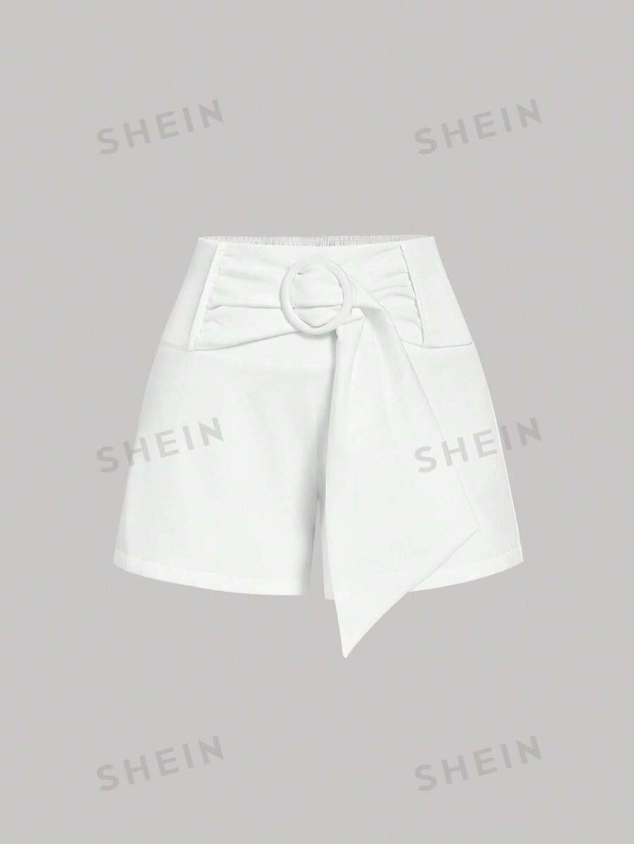 SHEIN MOD Shorts anchos de cintura alta de talla grande en estilo vintage negro elegante, shorts para el transporte