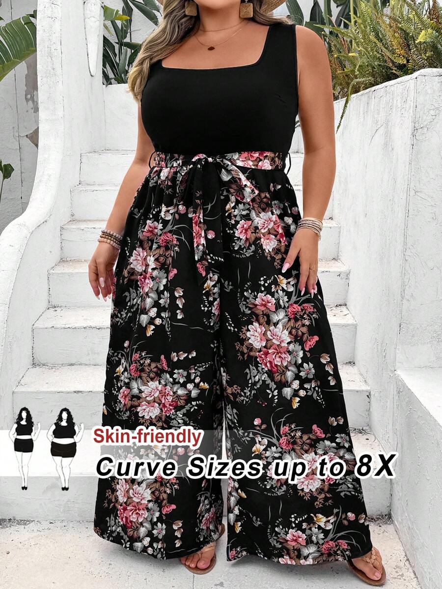 SHEIN CURVE+ Combinaison bohème décontractée d'été grande taille de style minimaliste pour tous les jours