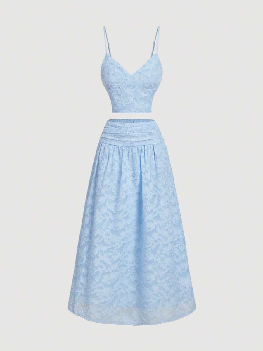 SHEIN MOD Blue Vacation Two Pieces Set, Tunic Vest & Gathered Skirt, Suitable For Date, Party, Vacation, Afternoon Tea, Birthday Wear, Valentine's Day, Women's Summer Wear, Women's Beach Wear, Rave Wear Festival, Resort Wear For Women, Women's Date Night Wear