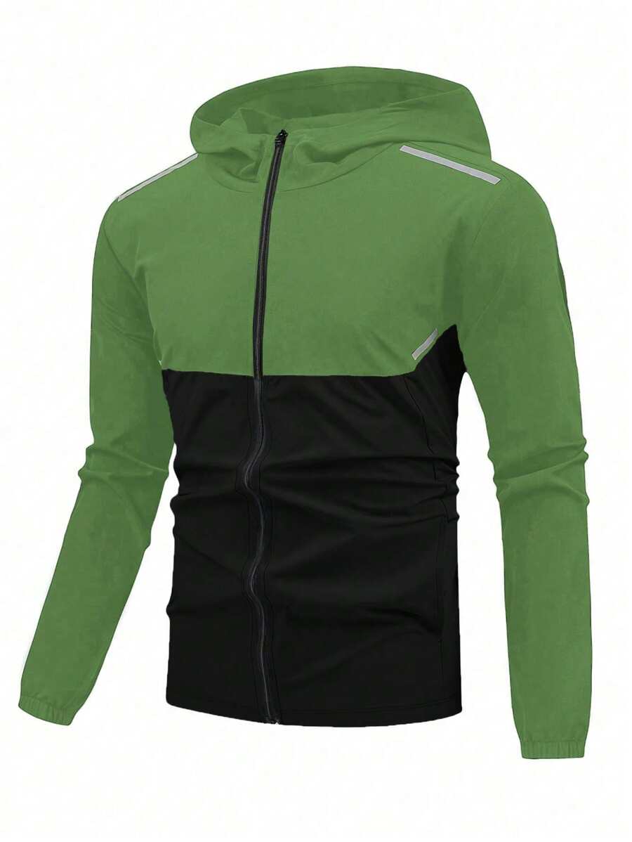 Manfinity Sport Streetwear Men's Solid Color Patchwork Front Zipper Long Sleeve Hooded Sports Jacket