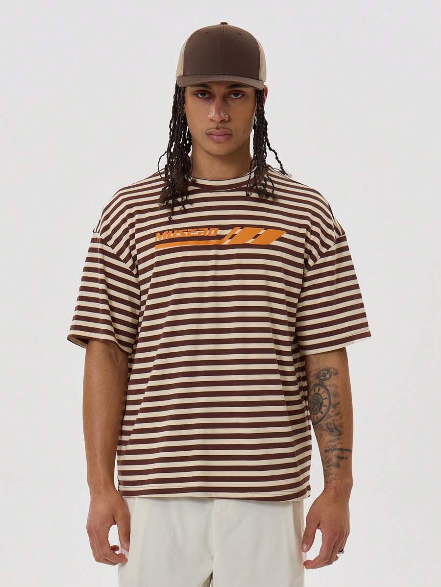 Musero Slogan Oversized Striped Tshirt