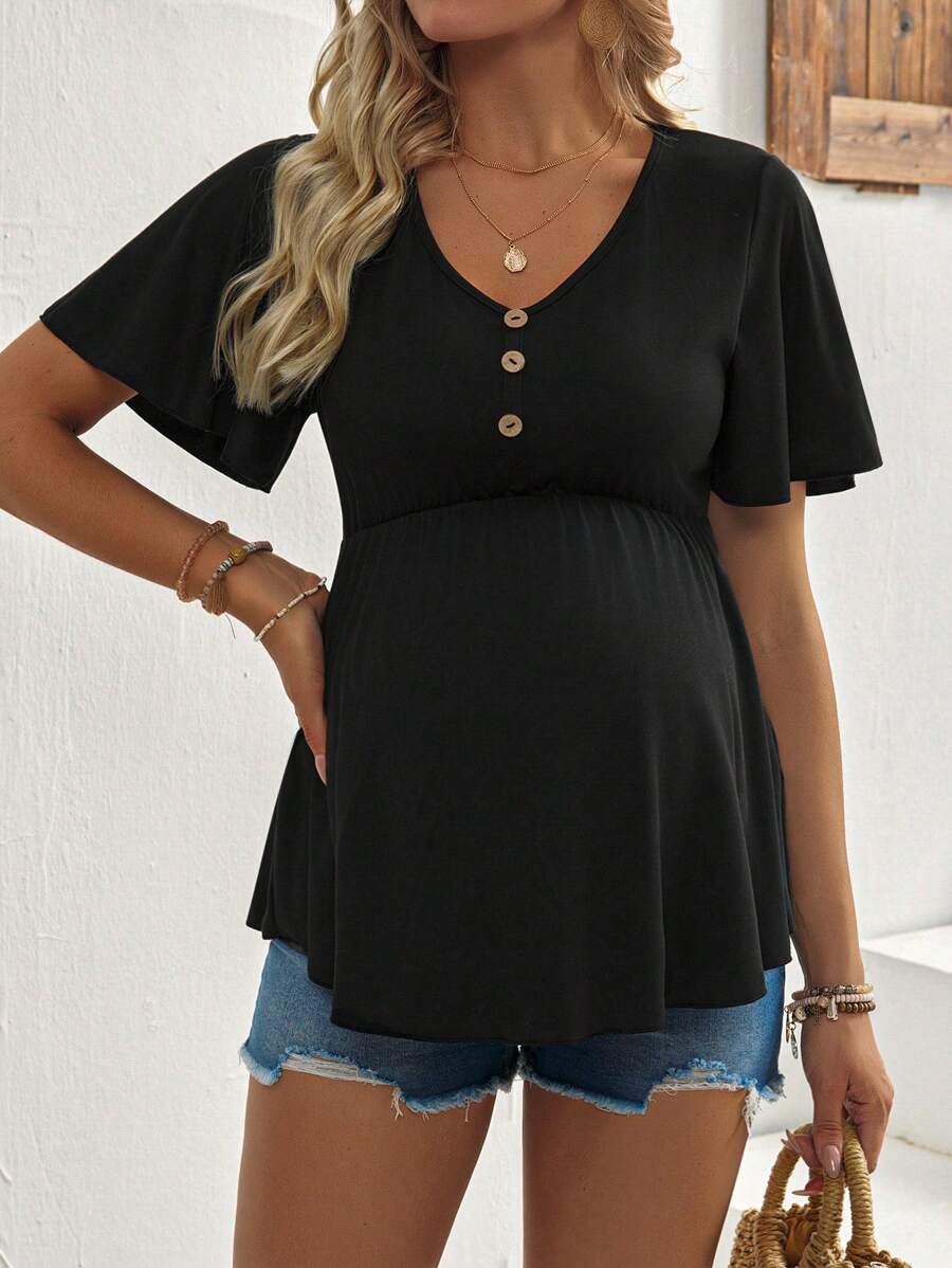 SHEIN T-shirt de maternité à manches courtes de couleur simple, décontracté et à la mode pour un usage quotidien