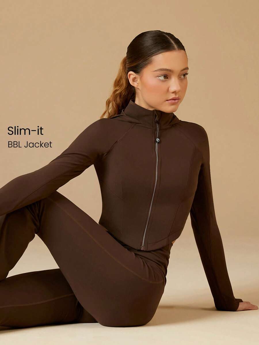 GLOWMODE FeatherFit™ Cropped Curve Hem Zip-Up Hooded Long Sleeve Jacket Low Impact Yoga Daily Fall