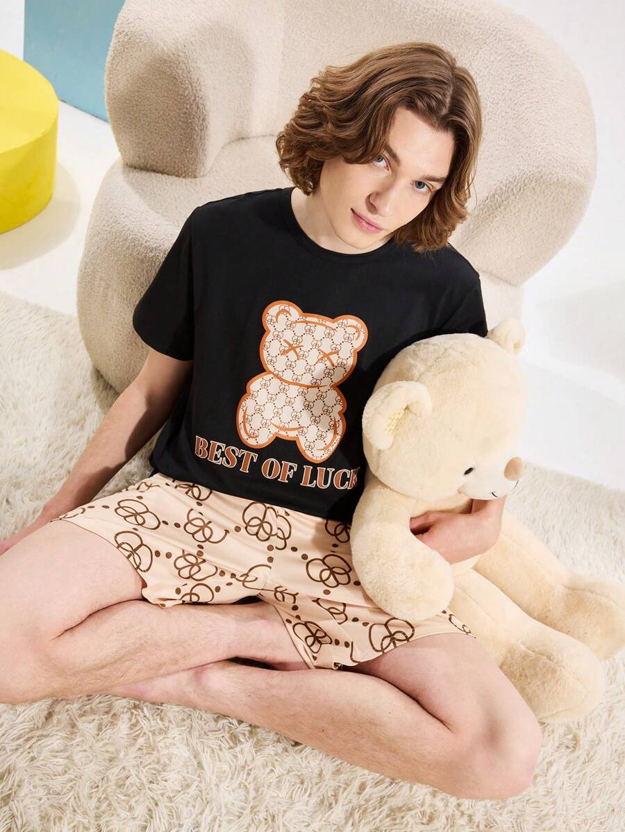 Happy Jammies Conjunto de pijama de camiseta de manga corta y pantalones cortos casual y sencillo para hombre, para uso diario