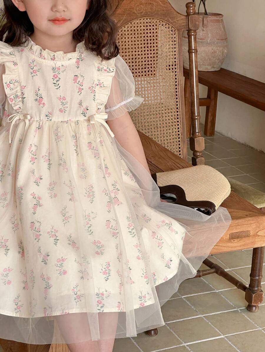 DAZY Young Girl Minimalist Casual Short Sleeve Dress For Daily Wear Floral
