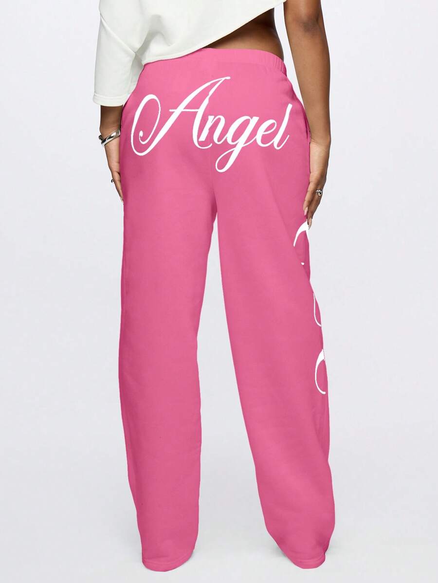 SUMWON WOMEN Angel Graphic Print Sweatpants Cozy Lounge Wear Jogger Style Elastic Waist Casual Athletic Pants Comfortable Leisure Wear Spring Fall Winter