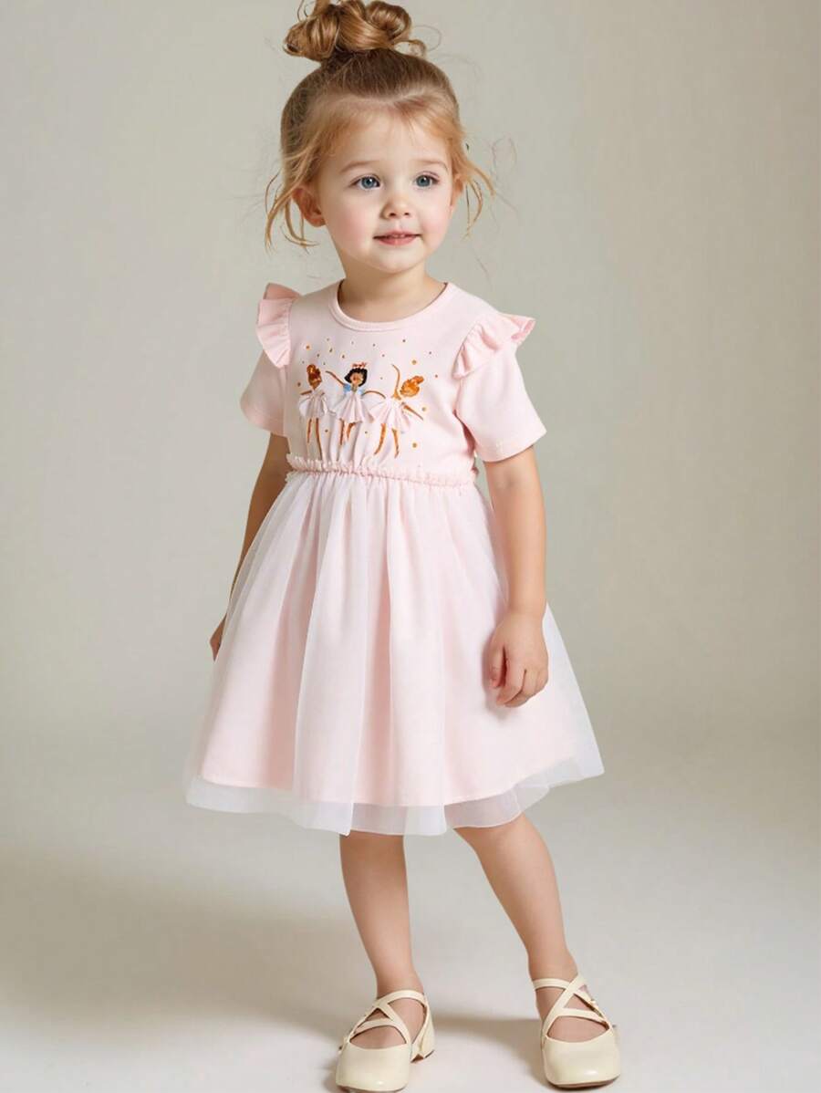 Young Girl Casual Solid Purple Woven Short Sleeve Sundress