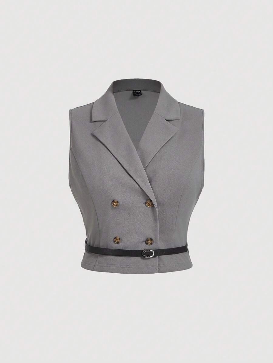 SHEIN MOD Gilet gris croisé double boutonnage grande taille pour femmes