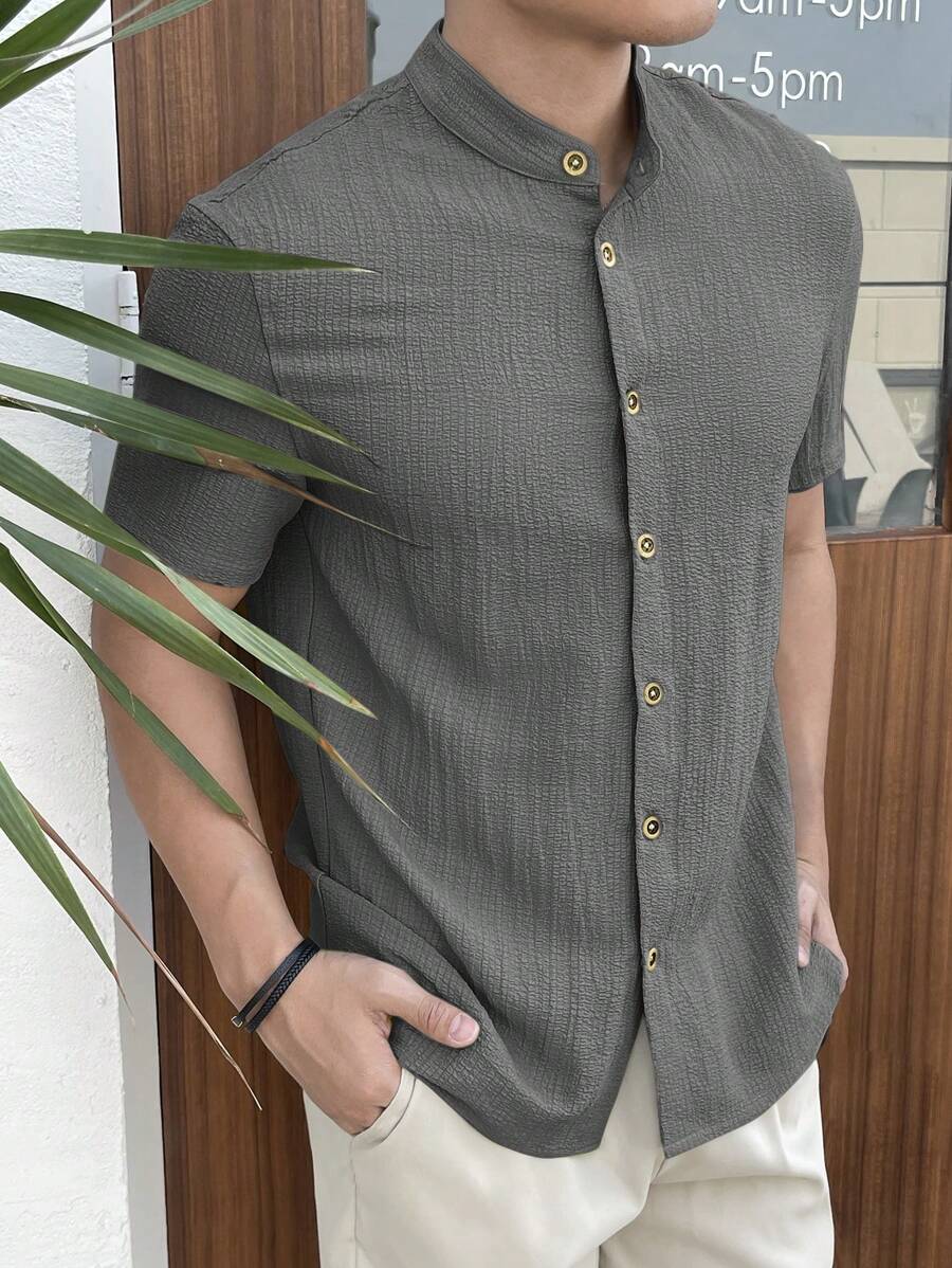 SHEIN X ELOISA & ORSON Manfinity VCAY Woven Casual Solid Color Minimalist Shirt, Fashion For Casual Daily Wear