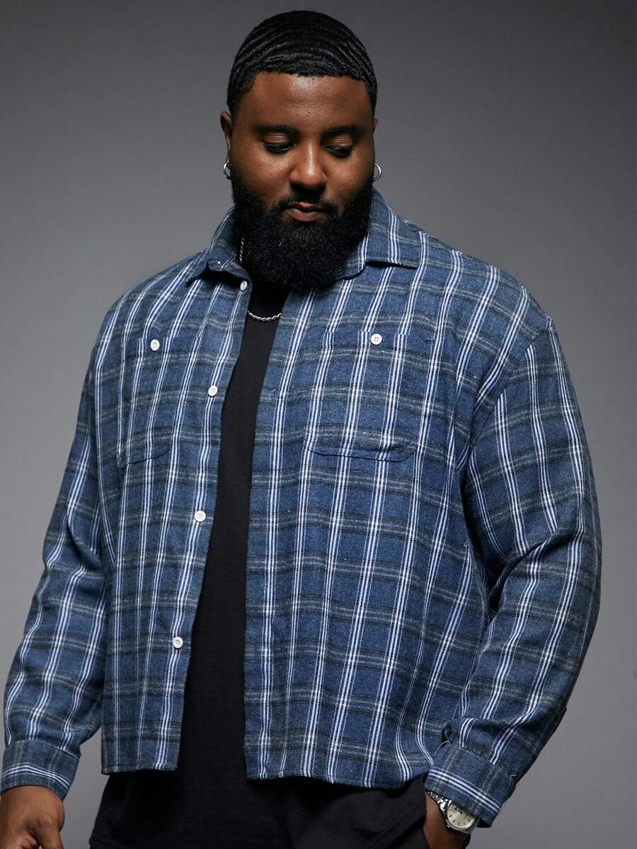 Manfinity VCAY Plus Size Men's Streetwear Plaid Woven Shirt