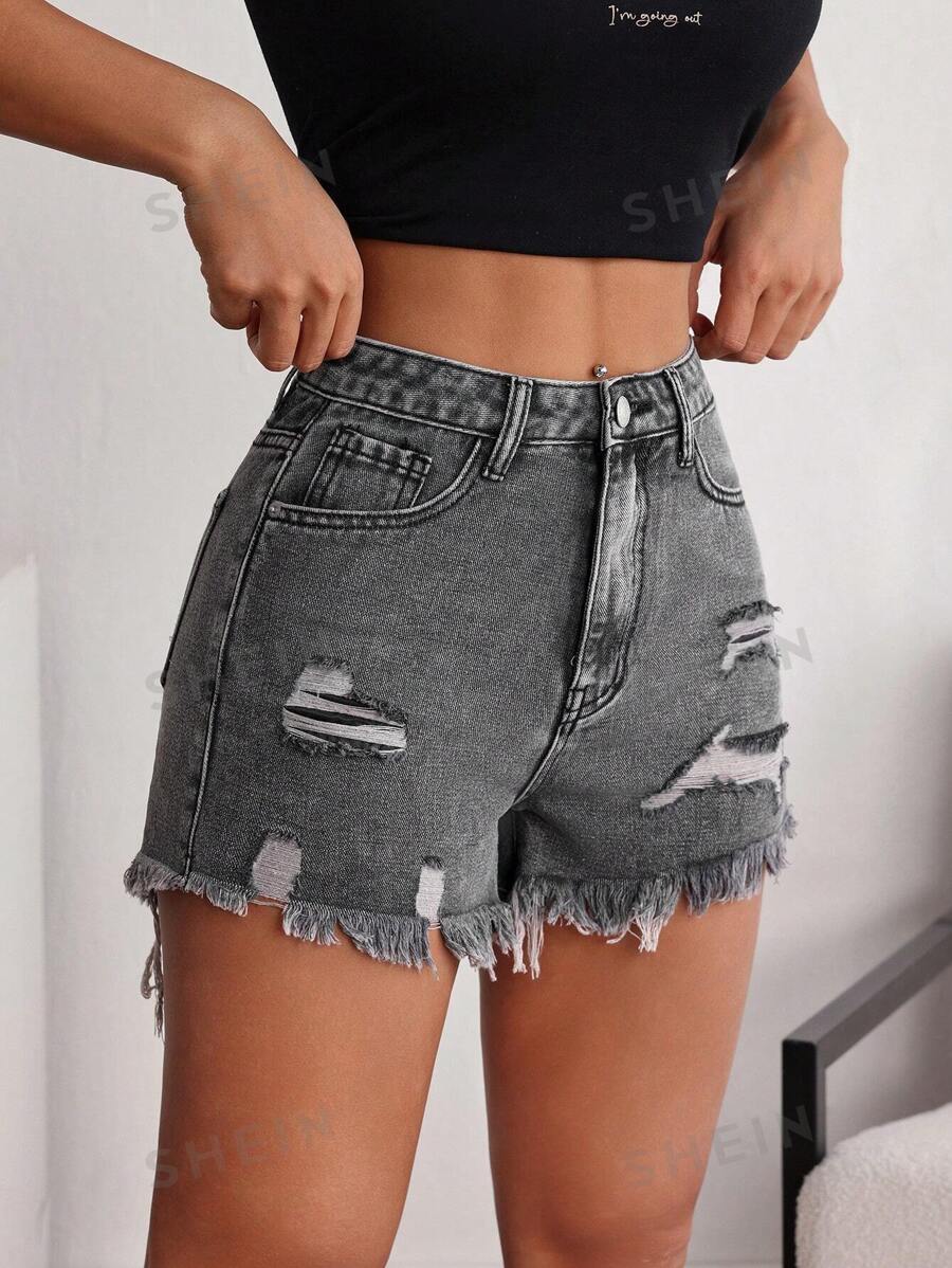 SHEIN Essnce Shorts vaqueros casuales, simples y de moda para uso diario