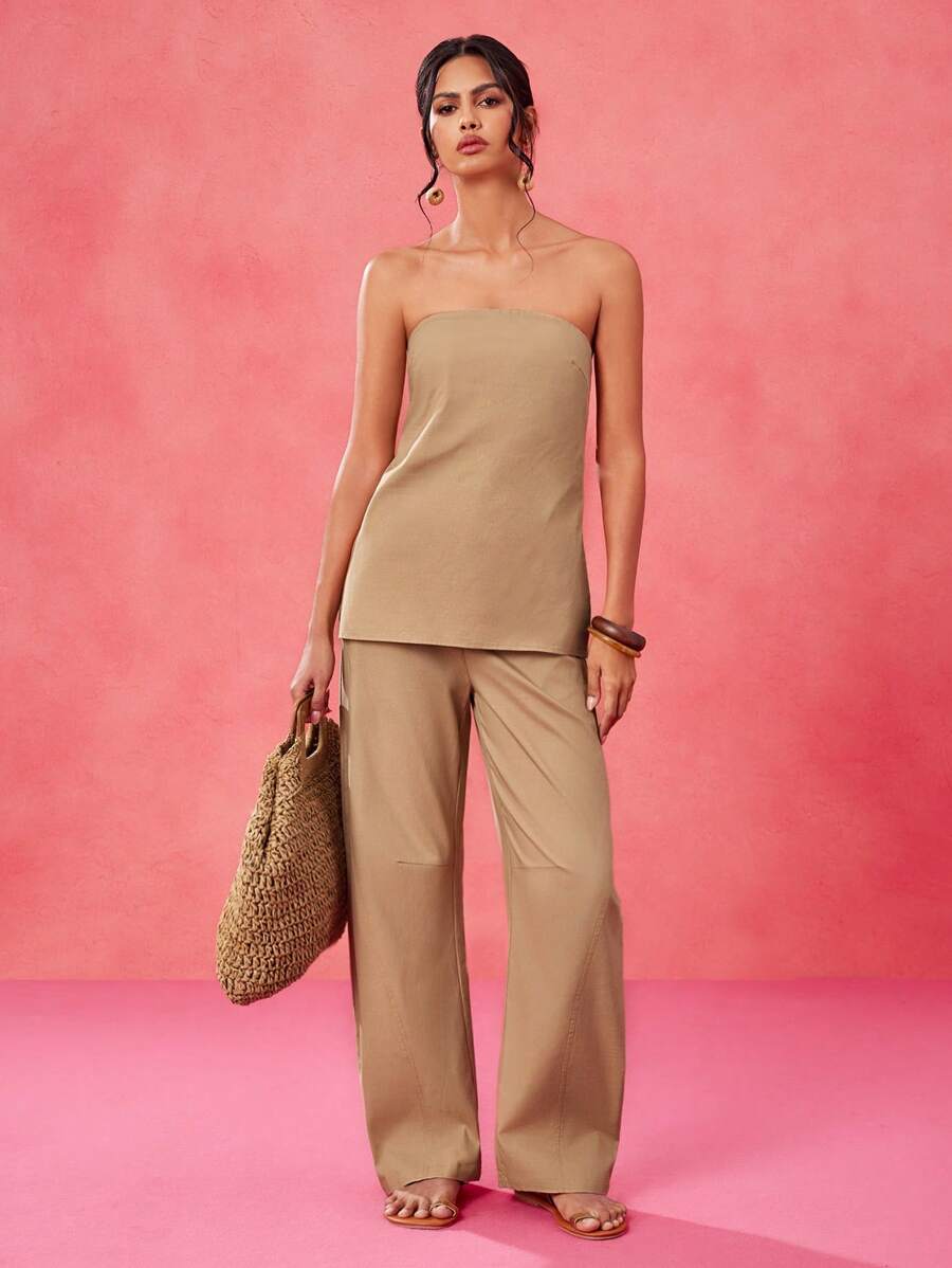 Charllene Santos Designer Khaki Solid Loose Cargo Casual Pants, Festival, Summer,For Women, Concert,Elegant,Business Casual, Western Wear,Streetwear
